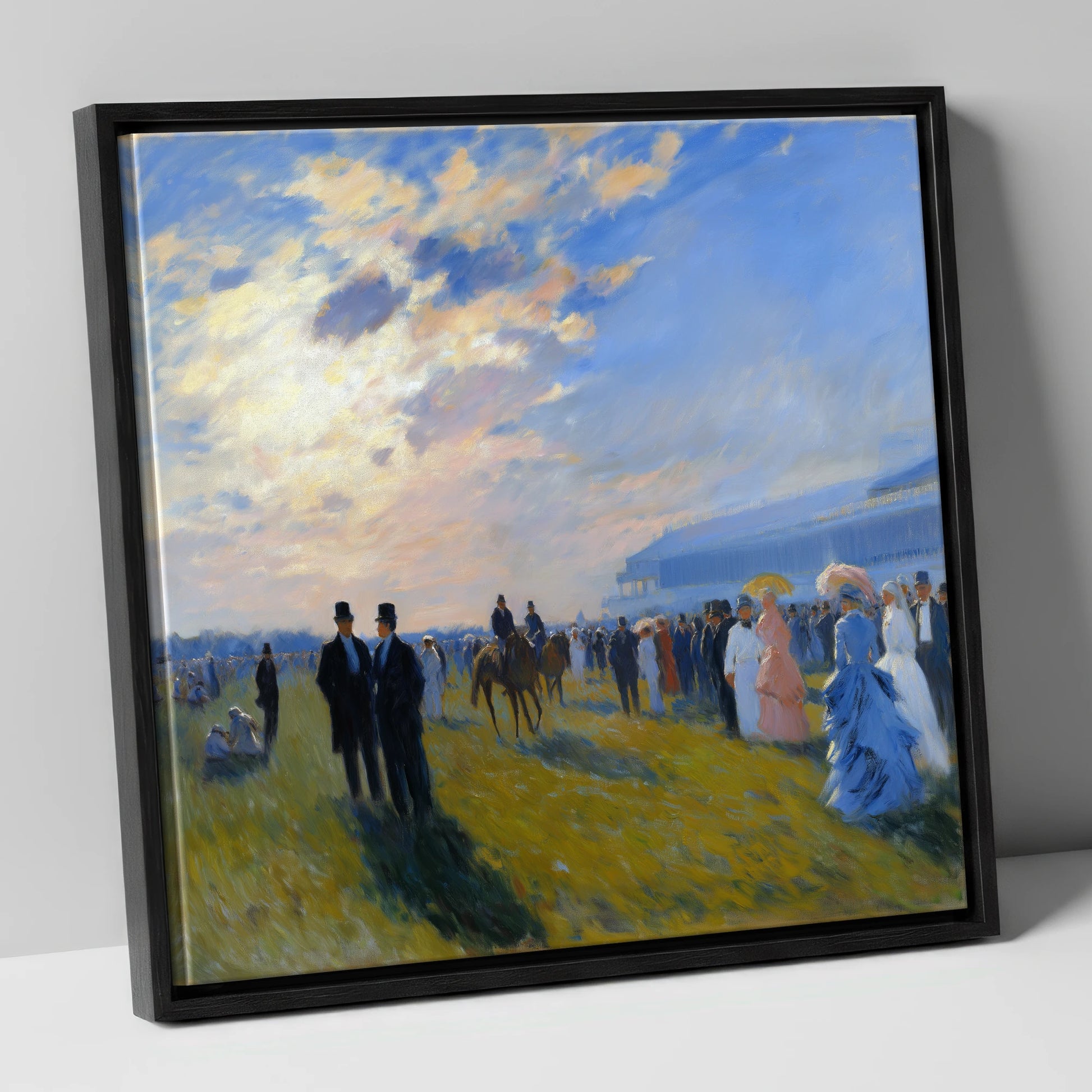 Society at the Races racing horse canvas wall art in black frame