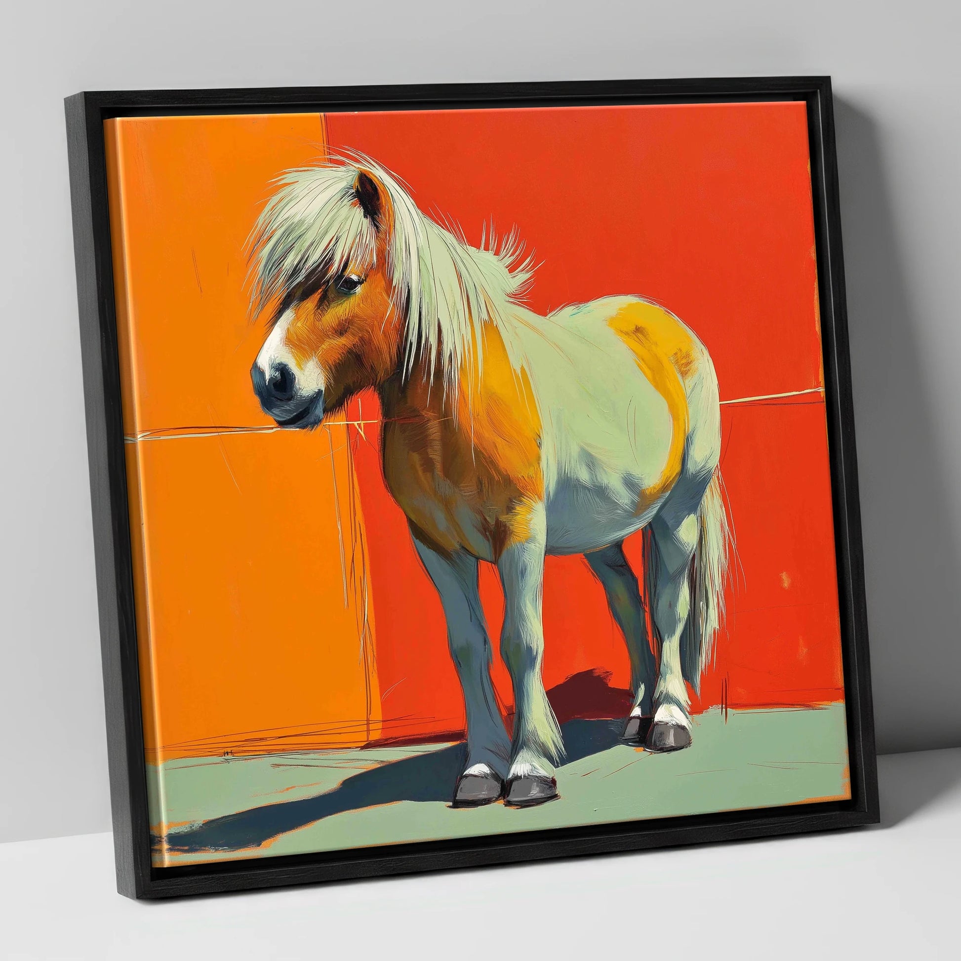 Vibrant Pony Portrait horse breed canvas wall art in black frame