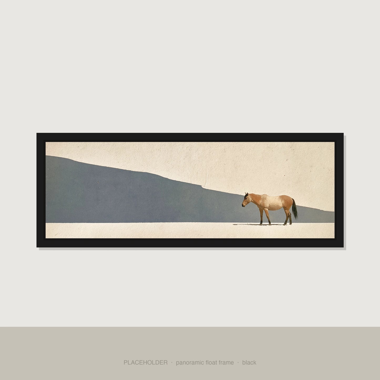 Quiet Contours Horse Landscape panoramic canvas wall art in black float frame