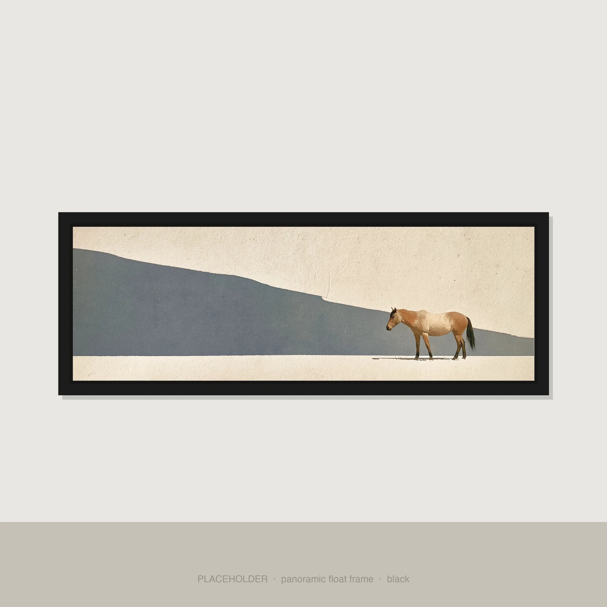 Quiet Contours Horse Landscape panoramic canvas wall art in black float frame