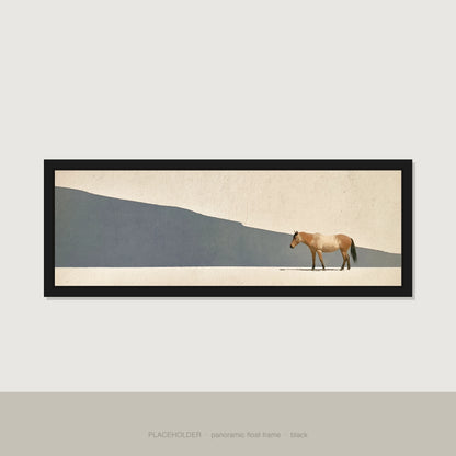Quiet Contours Horse Landscape panoramic canvas wall art in black float frame