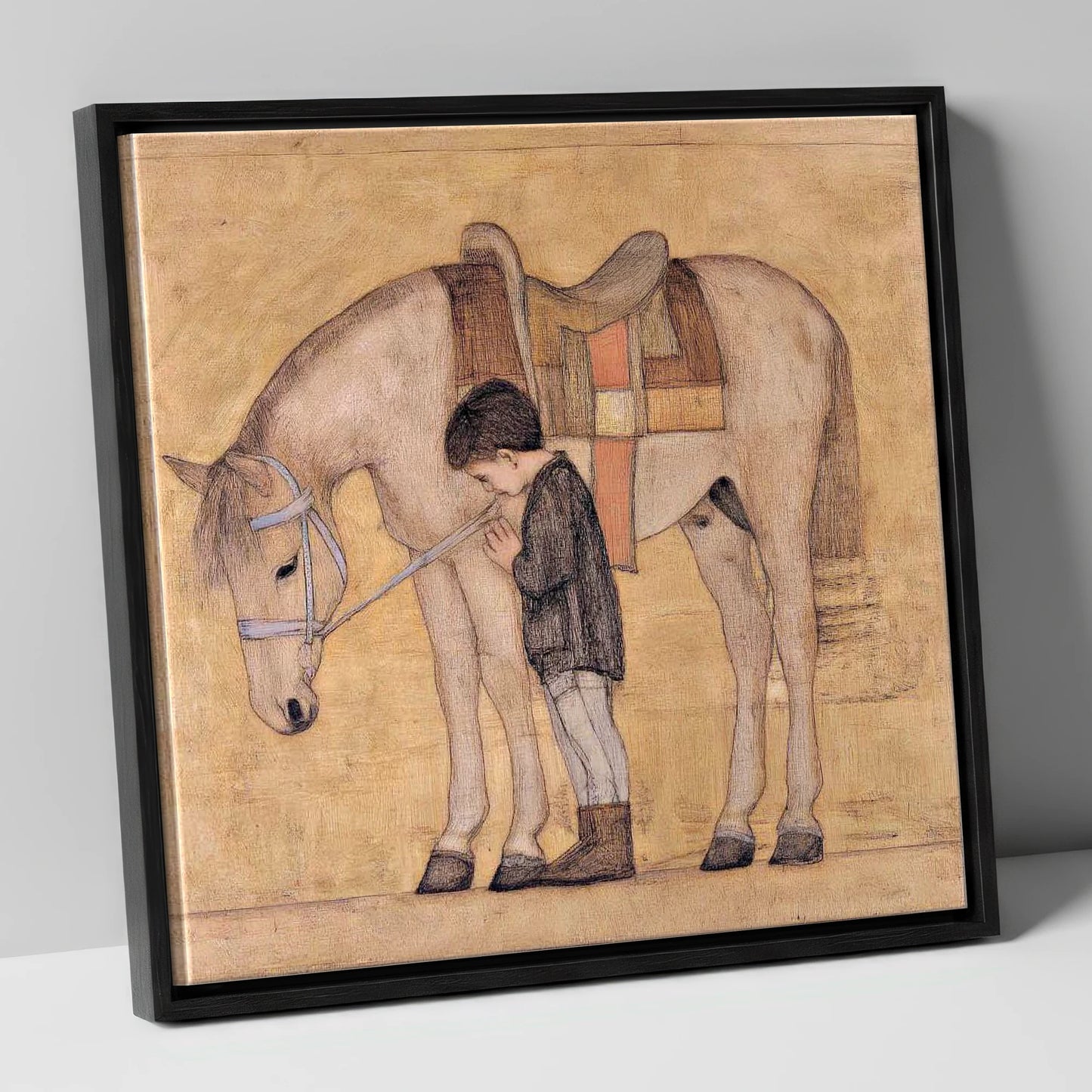 The Quiet Bond horse & rider canvas wall art in black frame