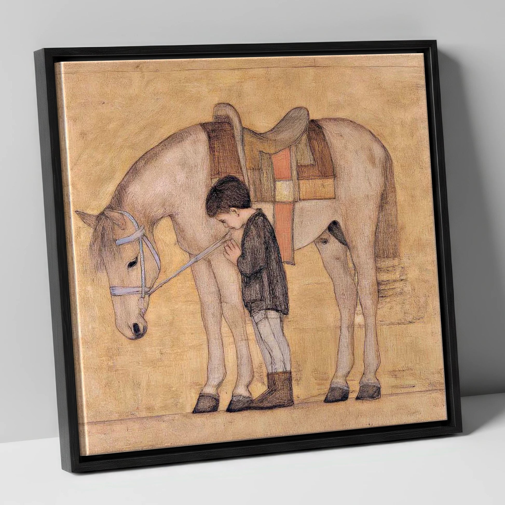 The Quiet Bond horse & rider canvas wall art in black frame