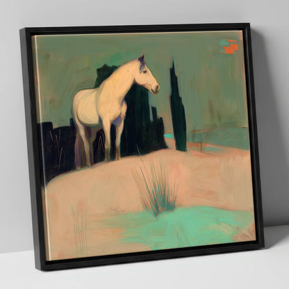Dusk in the Cypress Grove horse landscape canvas wall art in black frame