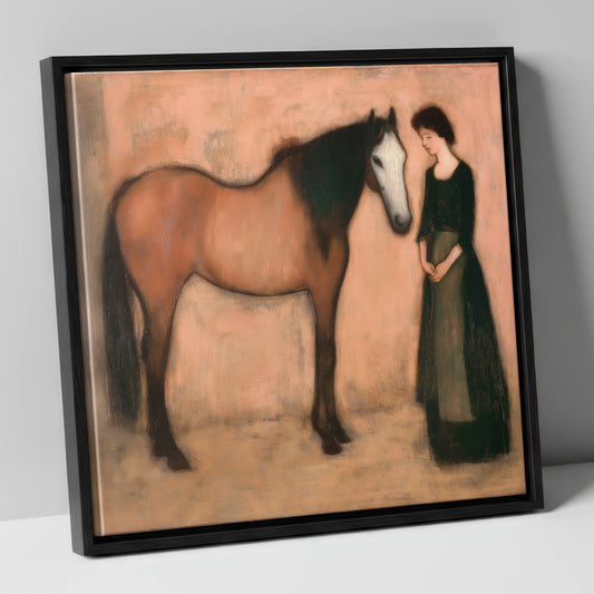 The Quiet Bond horse & rider canvas wall art in black frame