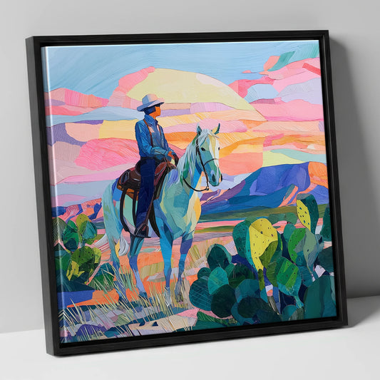 Painted Desert Rider western horse canvas wall art in black frame