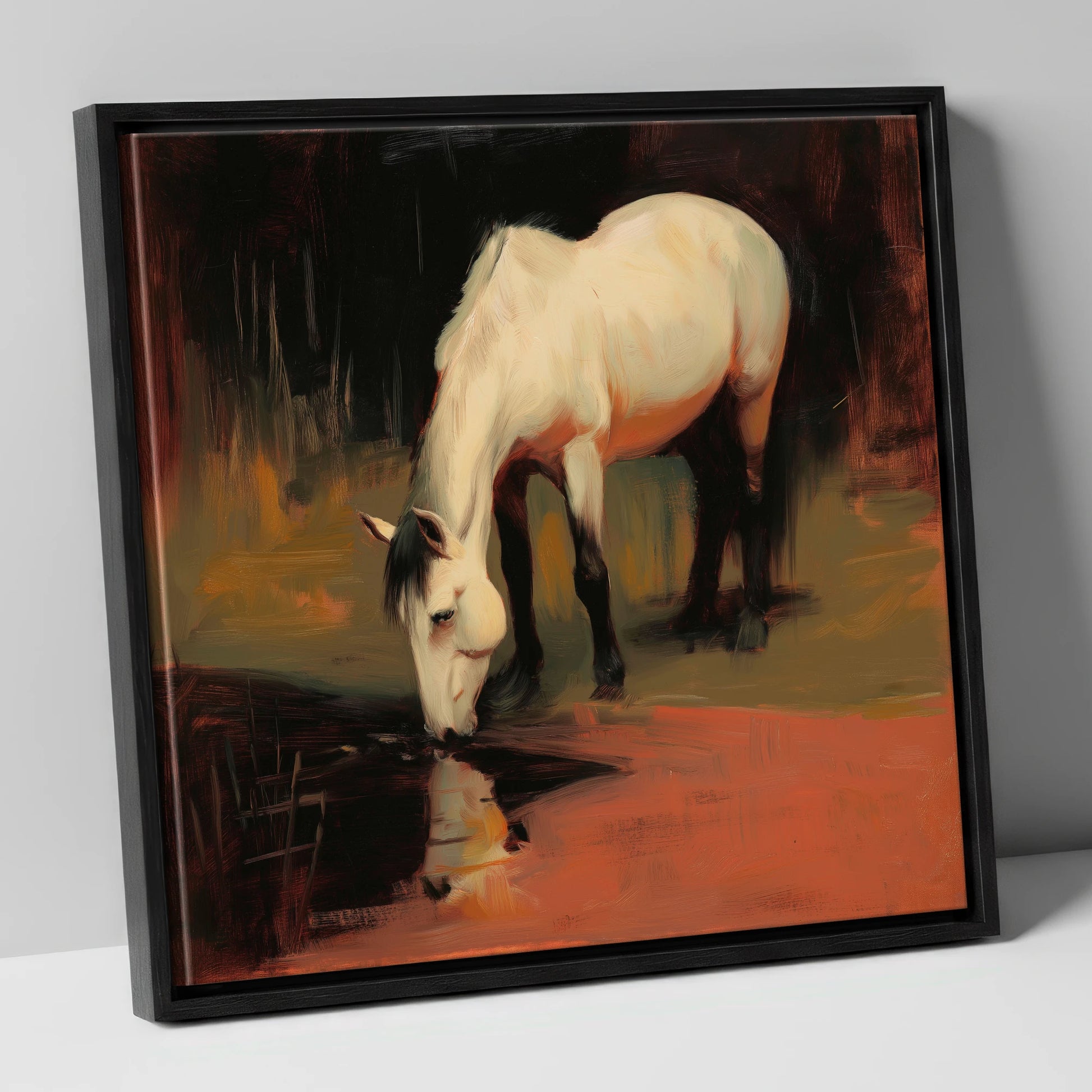 Quiet Reflection horse portrait canvas wall art in black frame