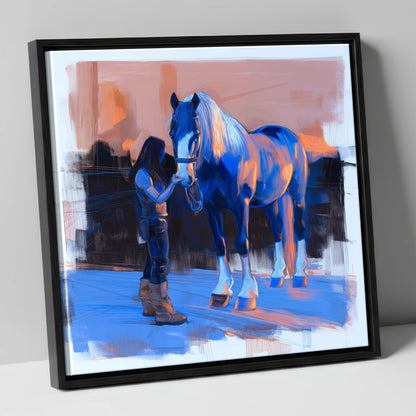 The Gentle Bond horse & rider canvas wall art in black frame