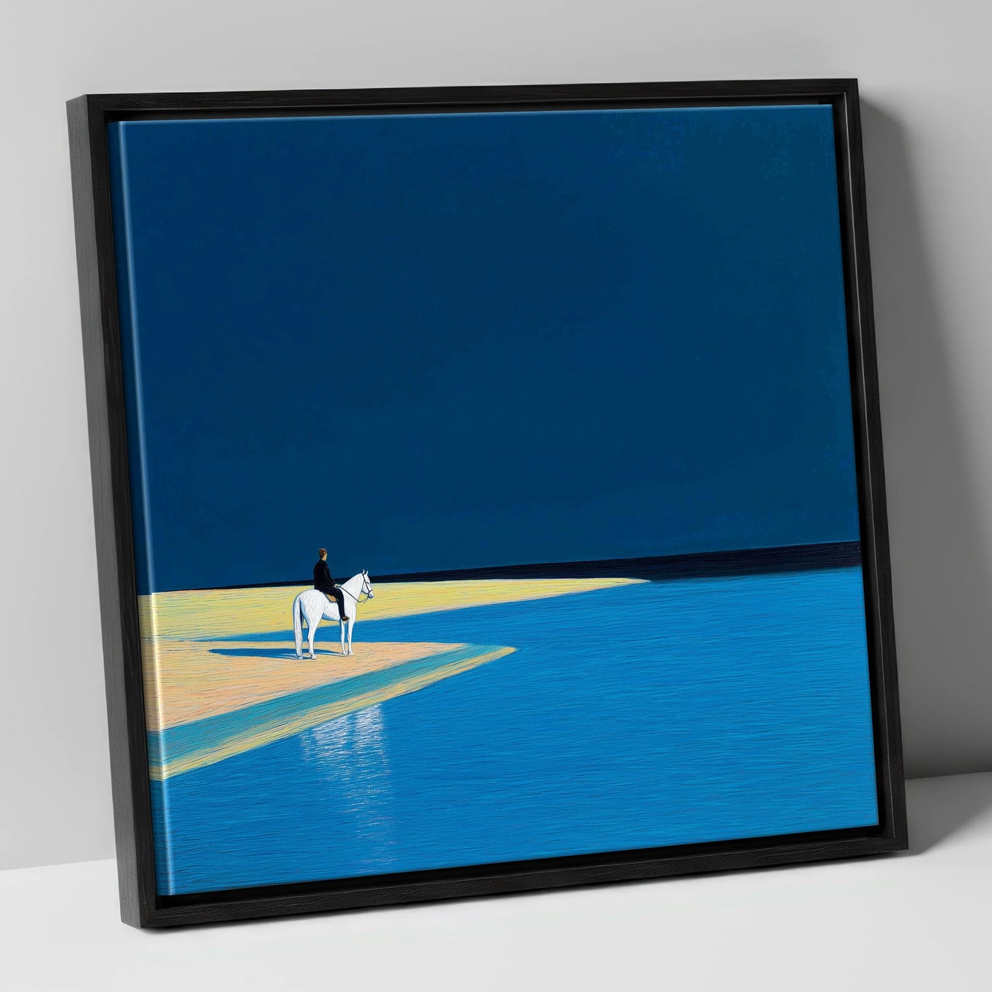 Edge of the Azure beach horse canvas wall art in black frame