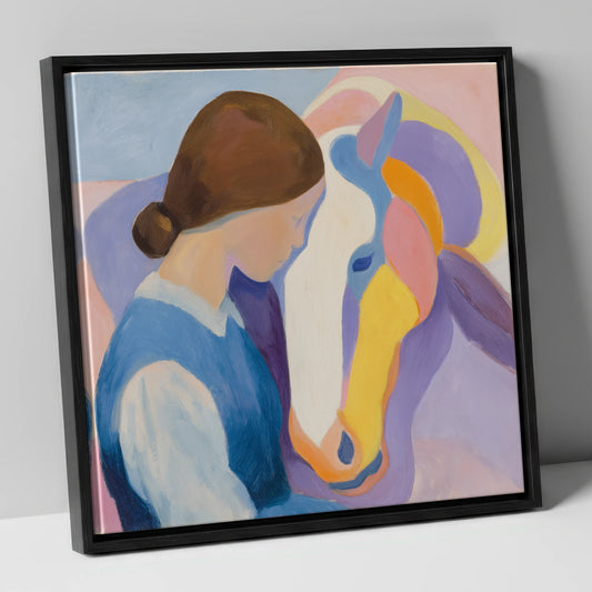 The Quiet Bond horse & rider canvas wall art in black frame