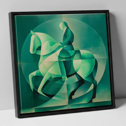 Emerald Cadence dressage horse canvas wall art in black frame