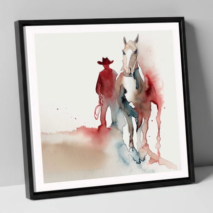 Crimson Trail Companion western horse canvas wall art in black frame