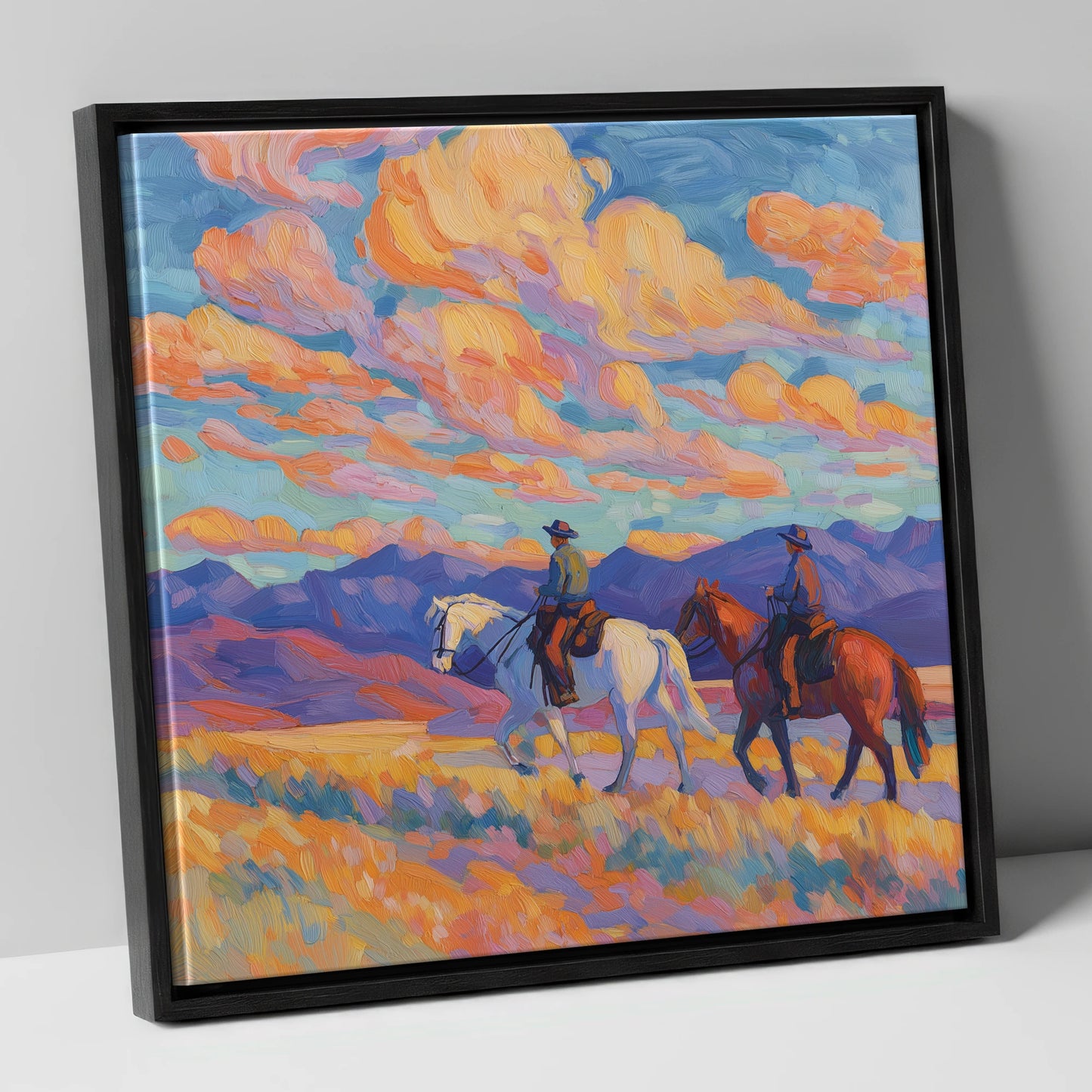 Painted Horizon Riders horse landscape canvas wall art in black frame