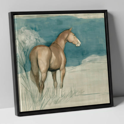 The Quiet Glance horse portrait canvas wall art in black frame