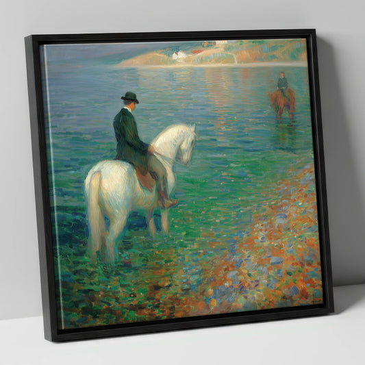 Emerald Shoreline Hack beach horse canvas wall art in black frame