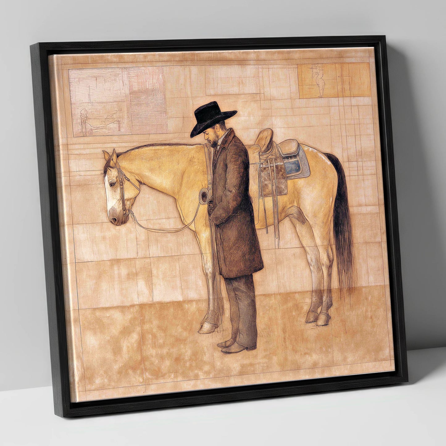 The Quiet Bond western horse canvas wall art in black frame
