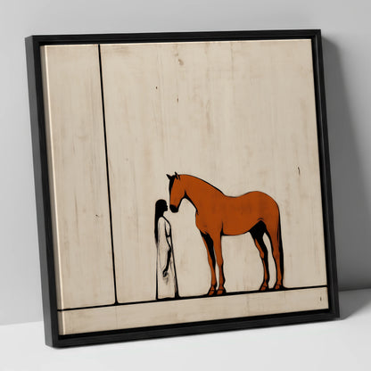 Shared Silence horse & rider canvas wall art in black frame
