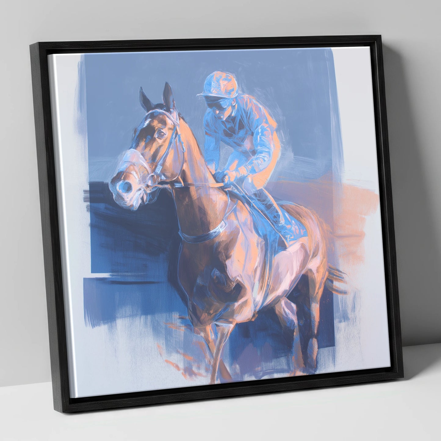 Quiet Anticipation racing horse canvas wall art in black frame