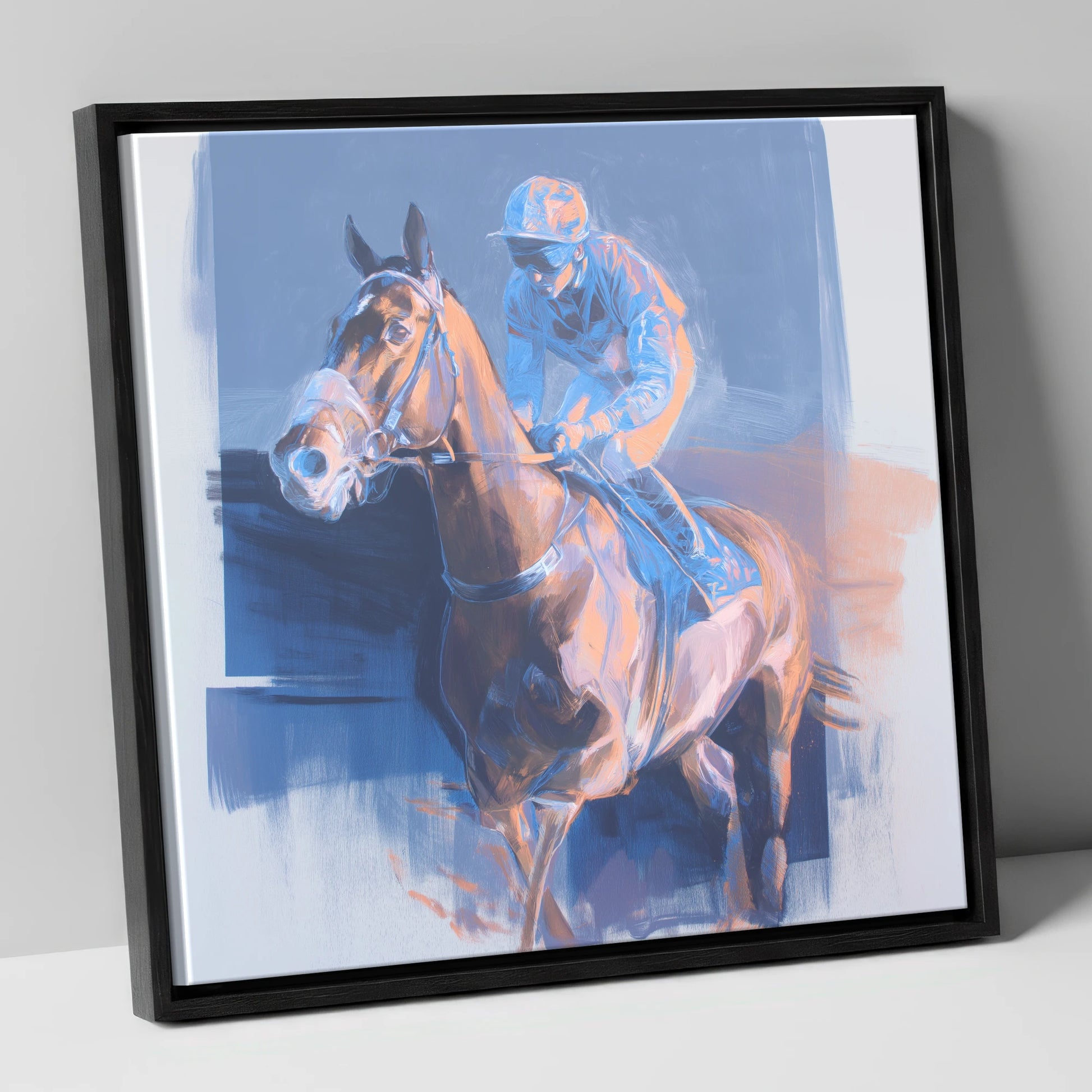 Quiet Anticipation racing horse canvas wall art in black frame