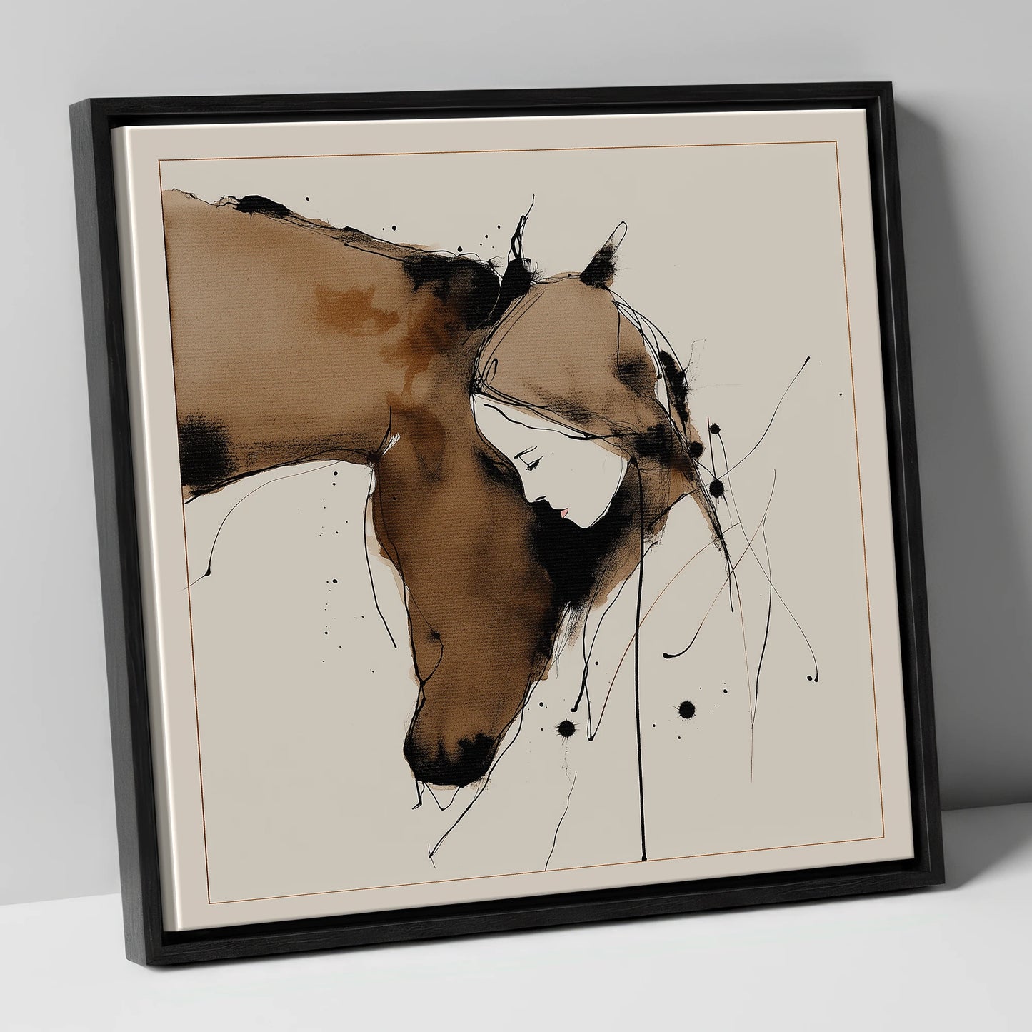 Unspoken Harmony horse & rider canvas wall art in black frame