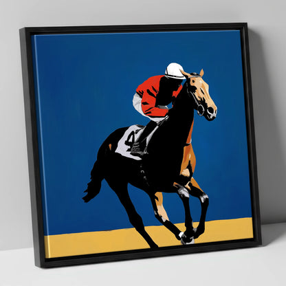 Gallop in Scarlet racing horse canvas wall art in black frame