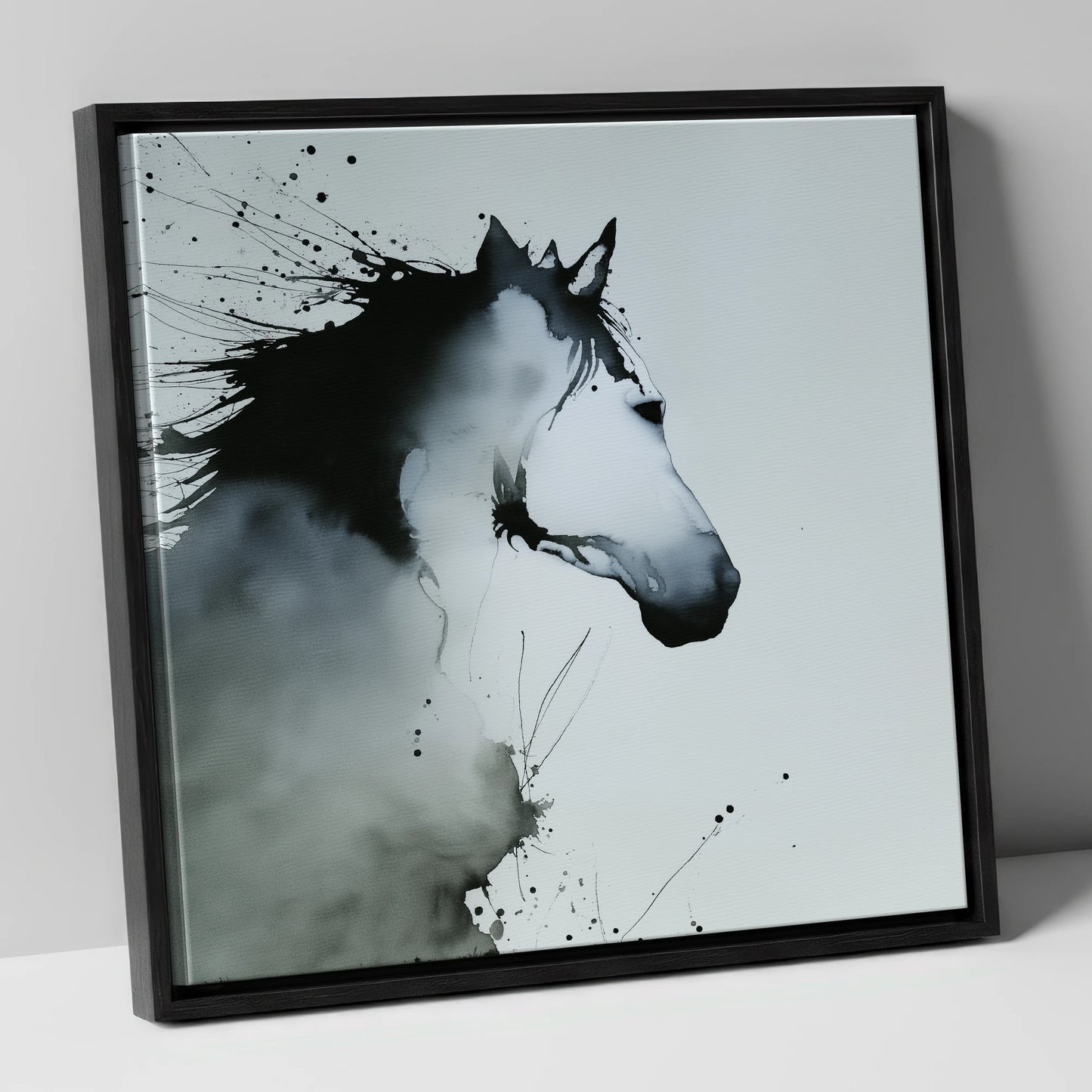 Midnight Wash Profile horse portrait canvas wall art in black frame