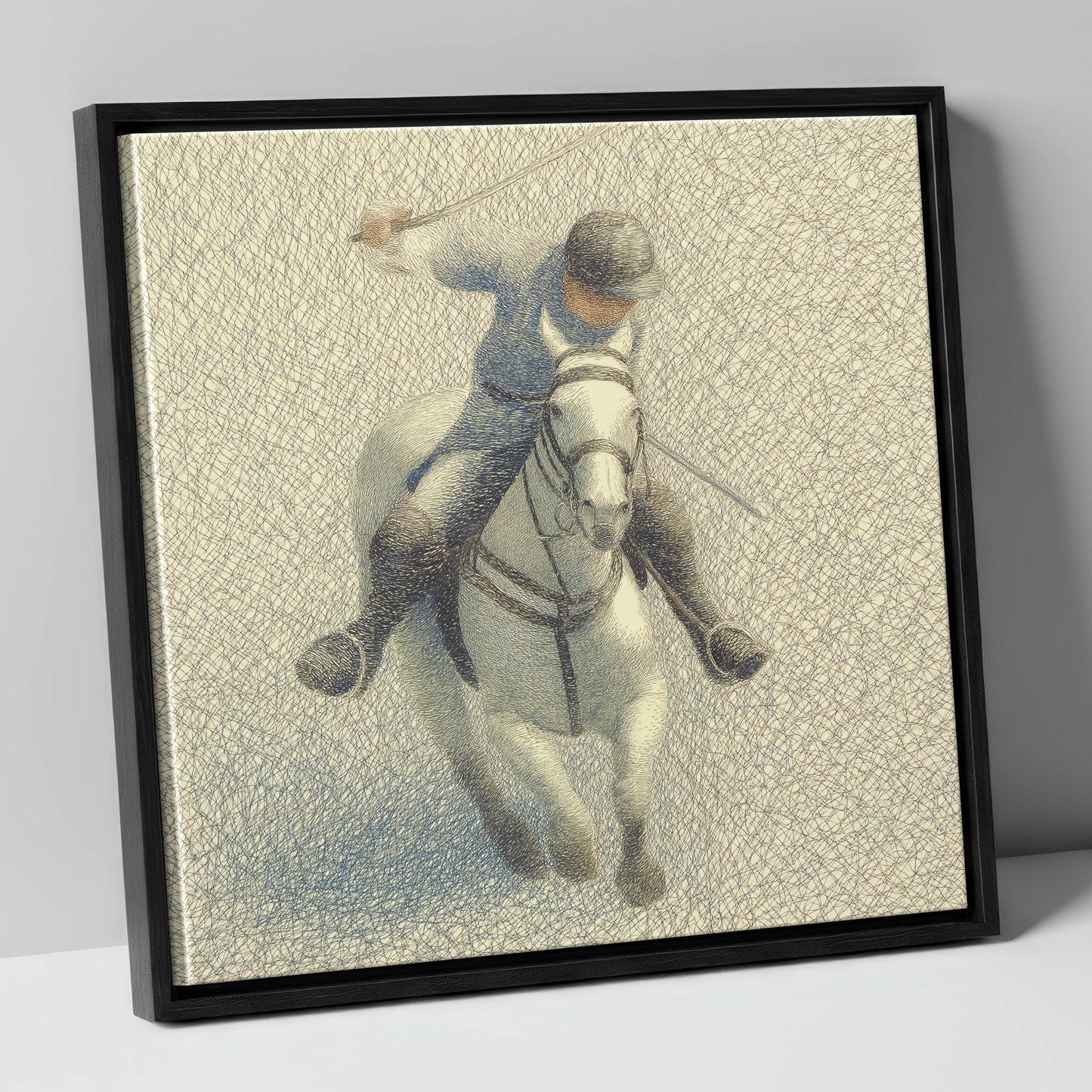 Midfield Precision polo horse canvas wall art in black frame