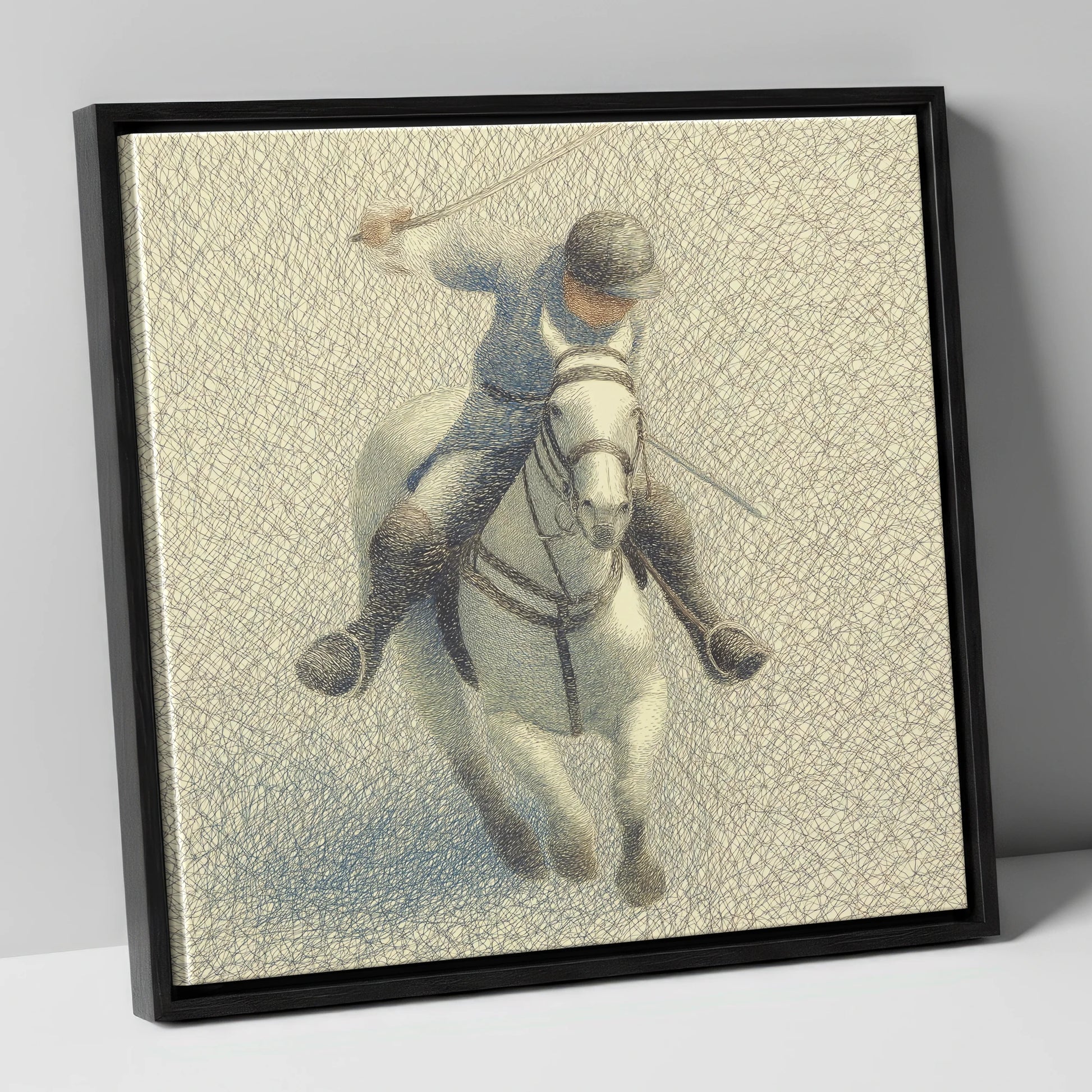 Midfield Precision polo horse canvas wall art in black frame