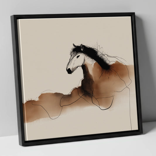 Sepia Ink Wash Horse Portrait horse portrait canvas wall art in black frame