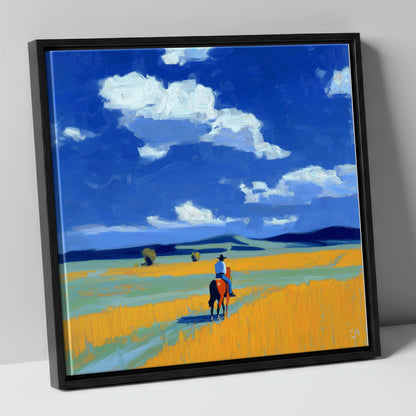 Riding the Big Sky western horse canvas wall art in black frame
