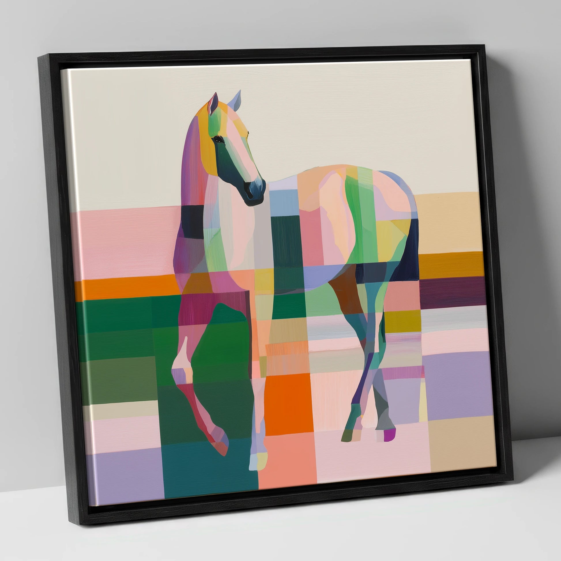 Structured Equine Elegance horse breed canvas wall art in black frame