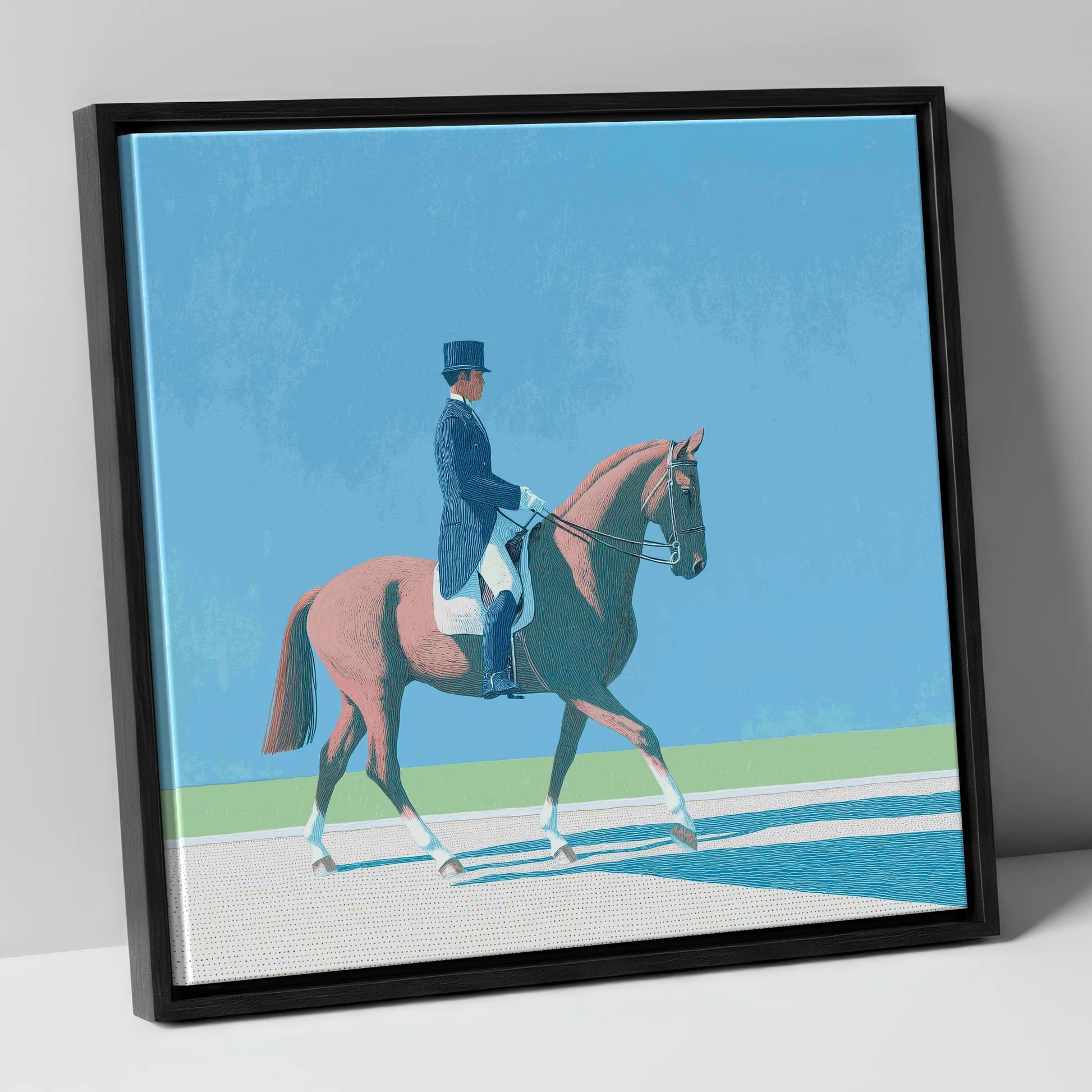 Collected Harmony dressage horse canvas wall art in black frame