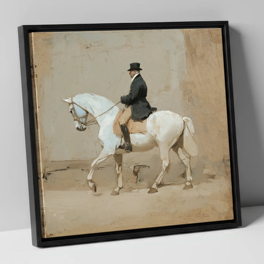Classical Harmony dressage horse canvas wall art in black frame