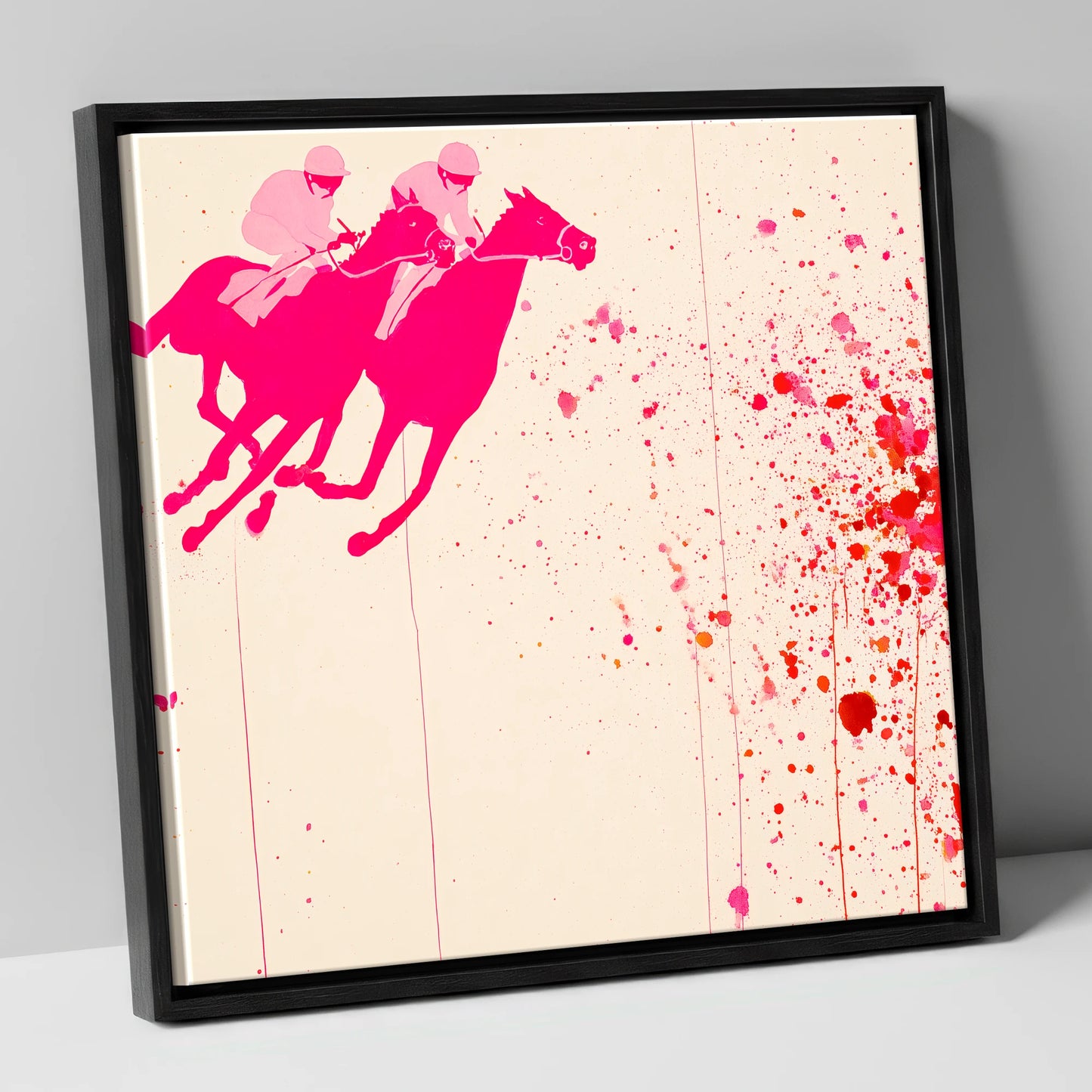 Vibrant Photo Finish racing horse canvas wall art in black frame