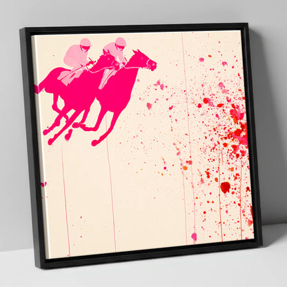 Vibrant Photo Finish racing horse canvas wall art in black frame