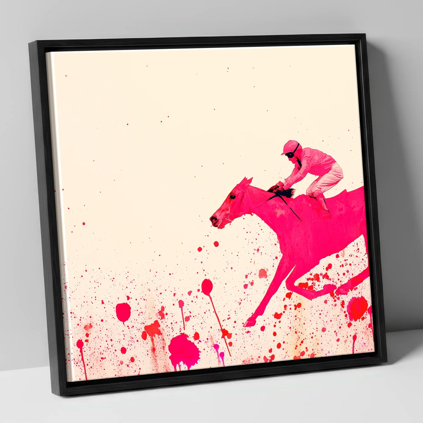 Velocity in Magenta racing horse canvas wall art in black frame