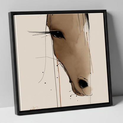 Fluid Sepia Gaze horse portrait canvas wall art in black frame