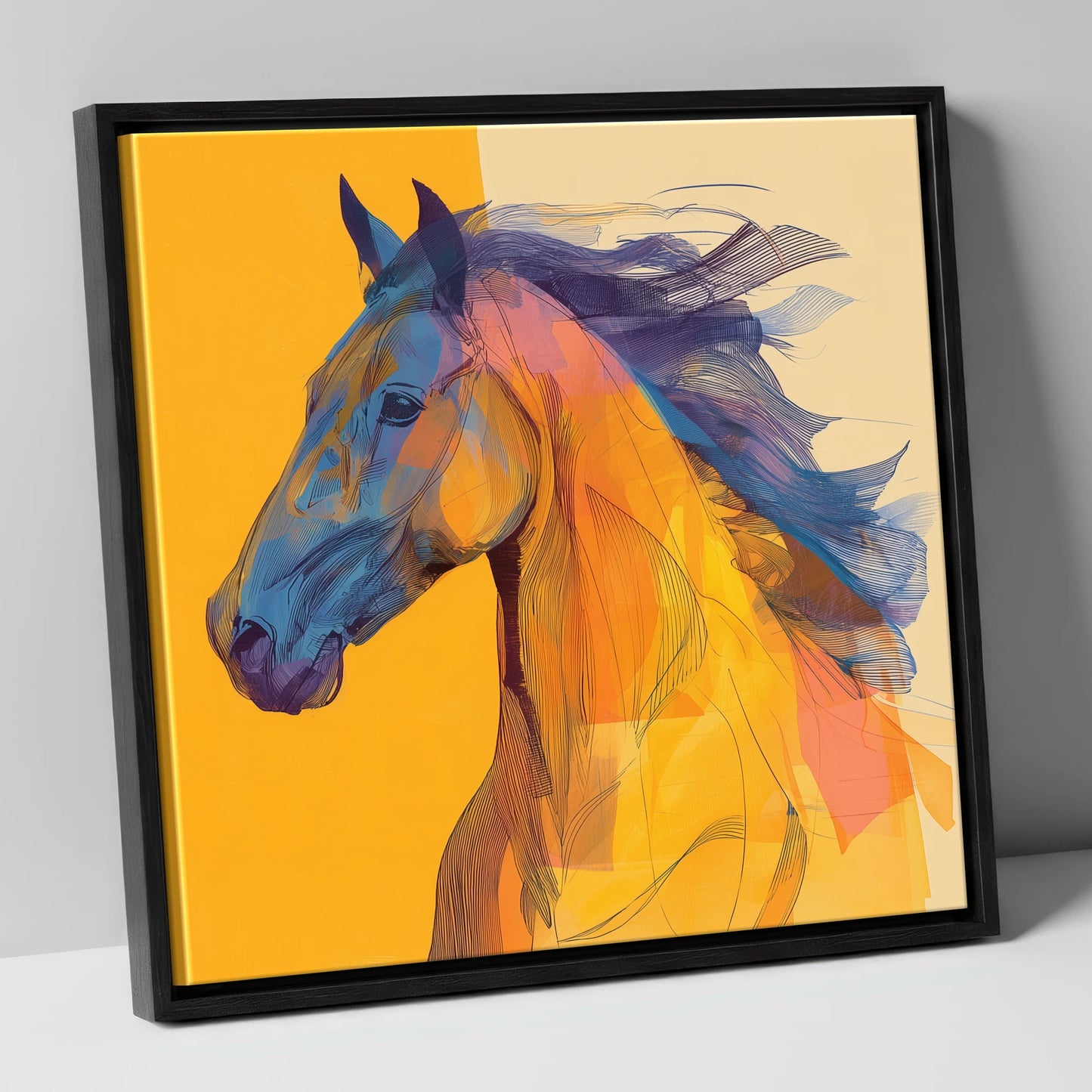 Vibrant Cobalt Equine horse breed canvas wall art in black frame