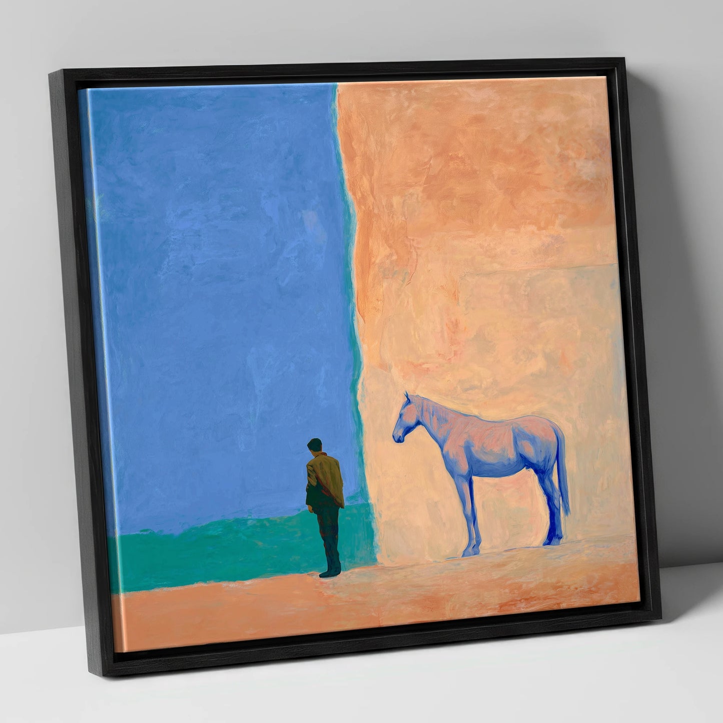 Silent Understanding horse & rider canvas wall art in black frame