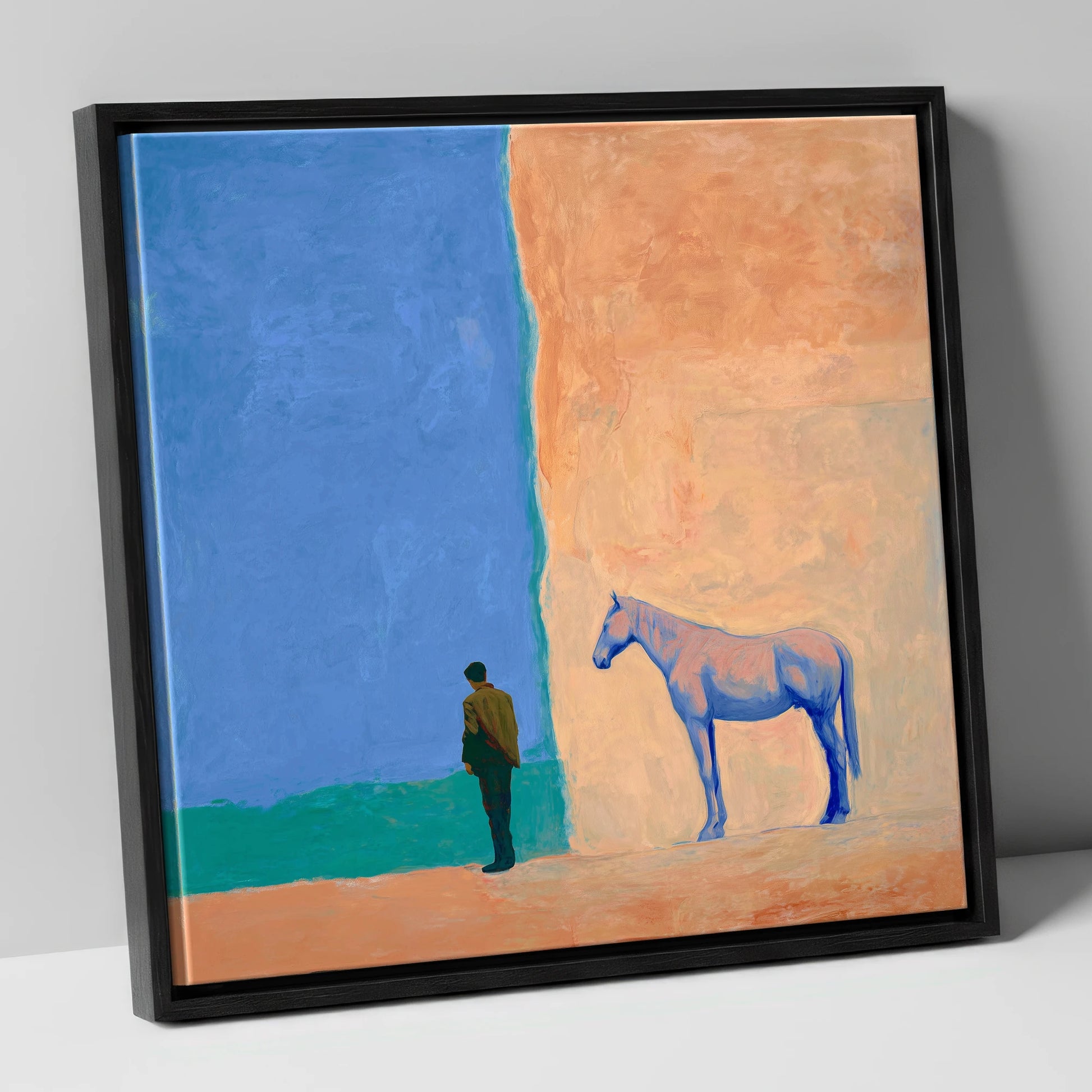 Silent Understanding horse & rider canvas wall art in black frame