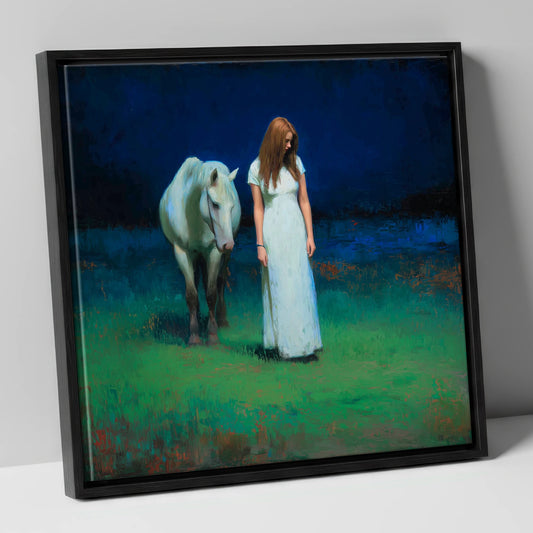 The Quiet Hour horse & rider canvas wall art in black frame