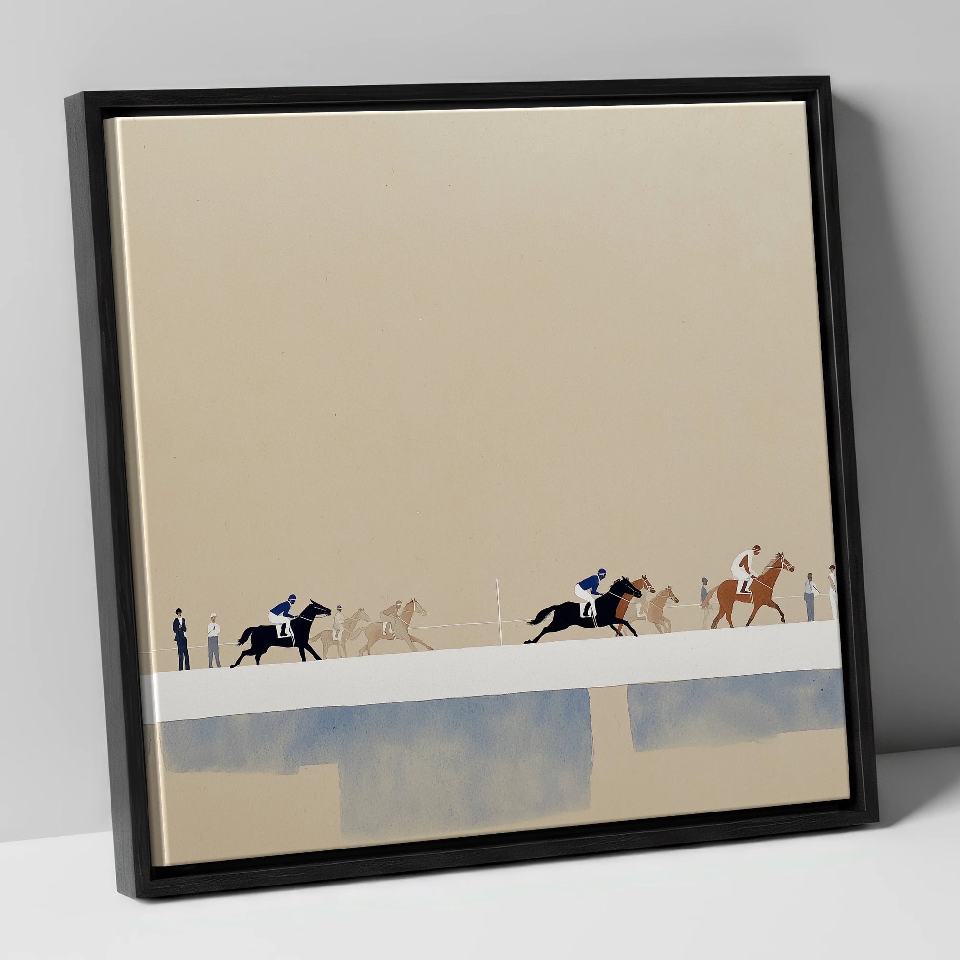 The Final Stretch racing horse canvas wall art in black frame