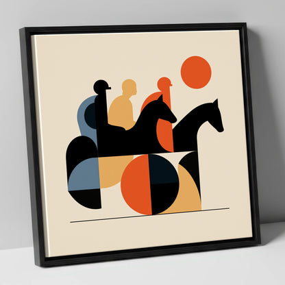 Retro Turf Pursuit racing horse canvas wall art in black frame