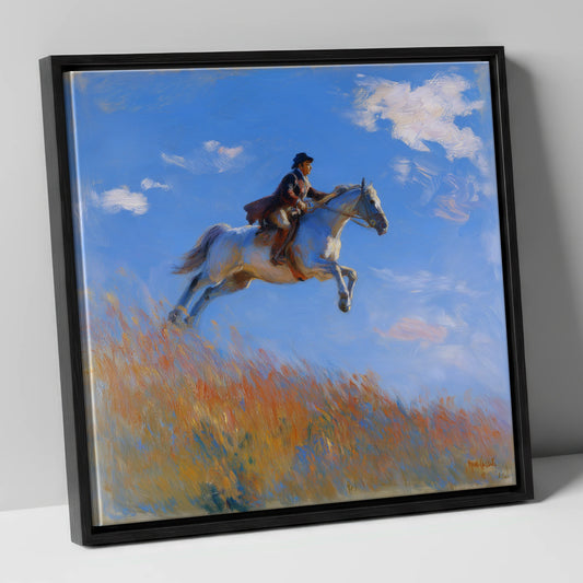 Clearing the Crest show jumping horse canvas wall art in black frame