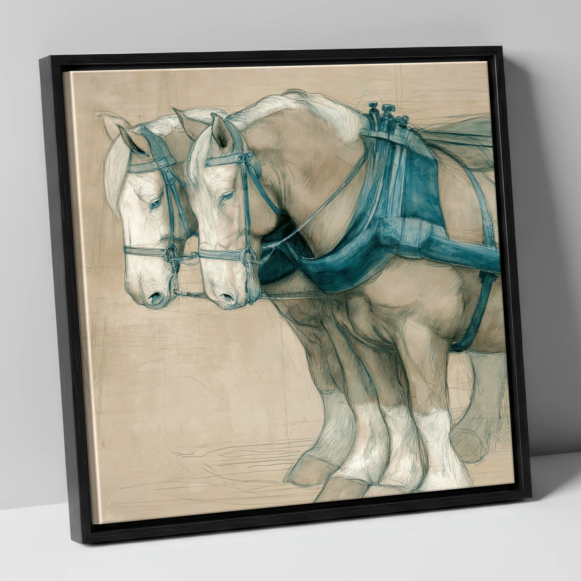 Quiet Strength in Harness working horse canvas wall art in black frame