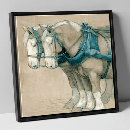 Quiet Strength in Harness working horse canvas wall art in black frame