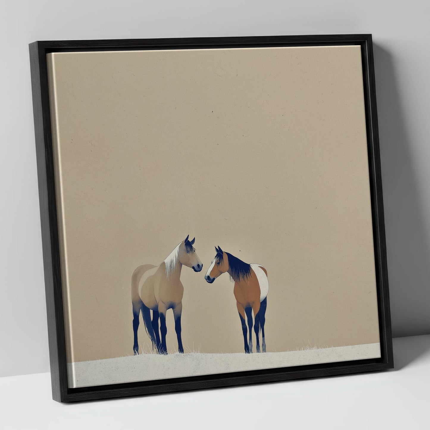 Quiet Companions wild horses canvas wall art in black frame