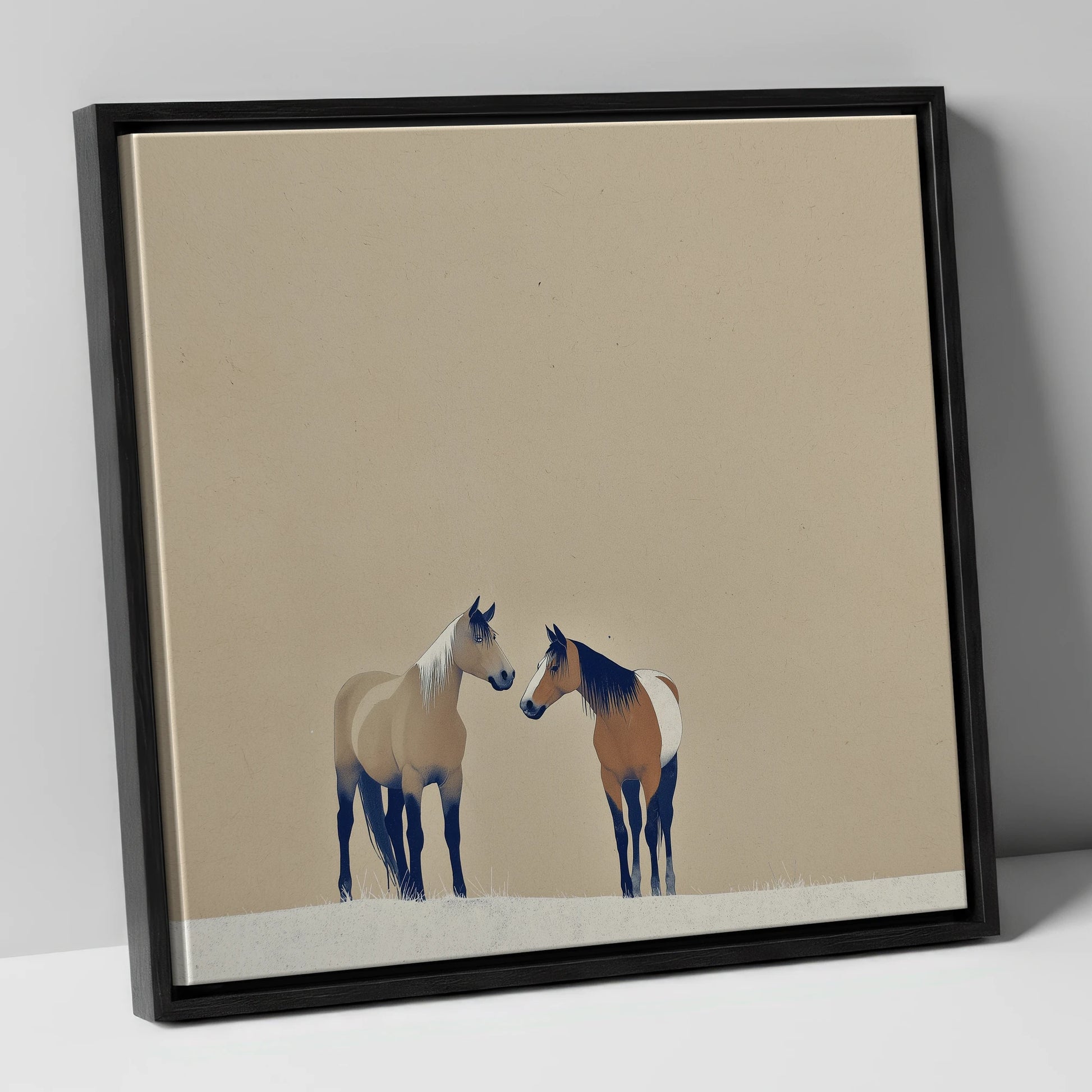 Quiet Companions wild horses canvas wall art in black frame