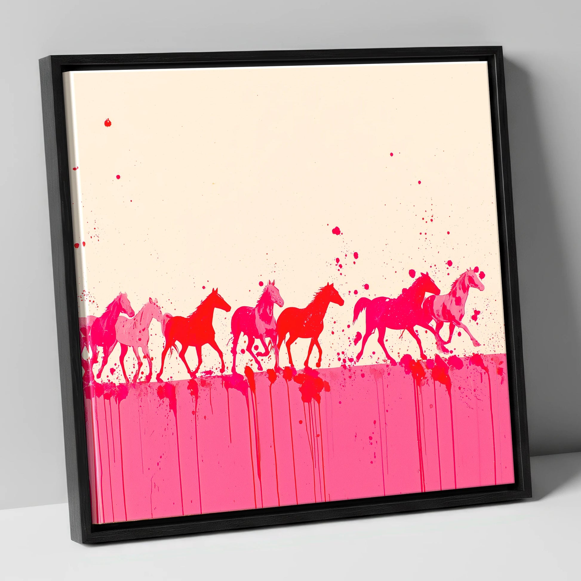 Magenta Motion wild horses canvas wall art in black frame