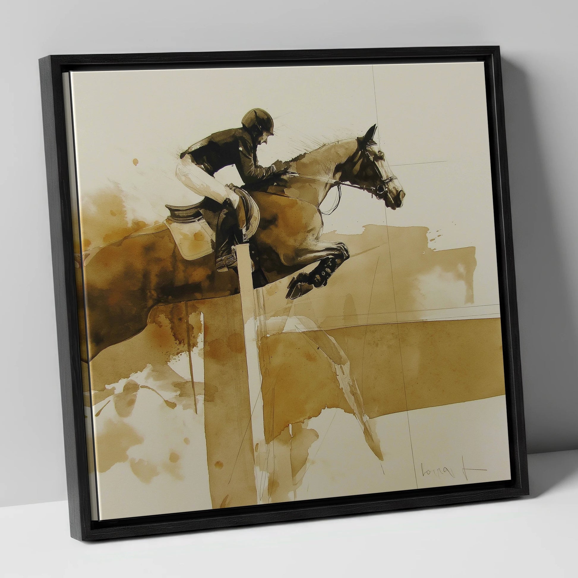 The Perfect Bascule show jumping horse canvas wall art in black frame